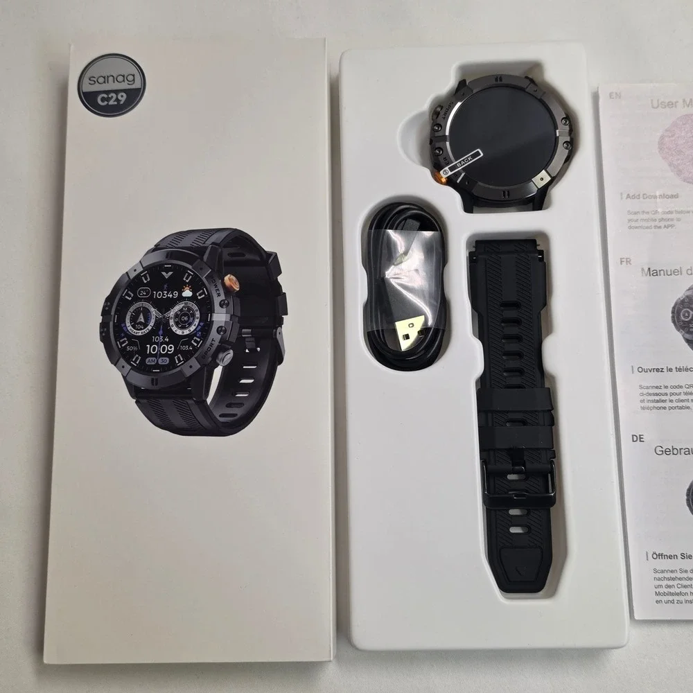 Sanag C29 Smart Watch Black 1.52in HD Screen Bluetooth Call Heart Rate Monitor